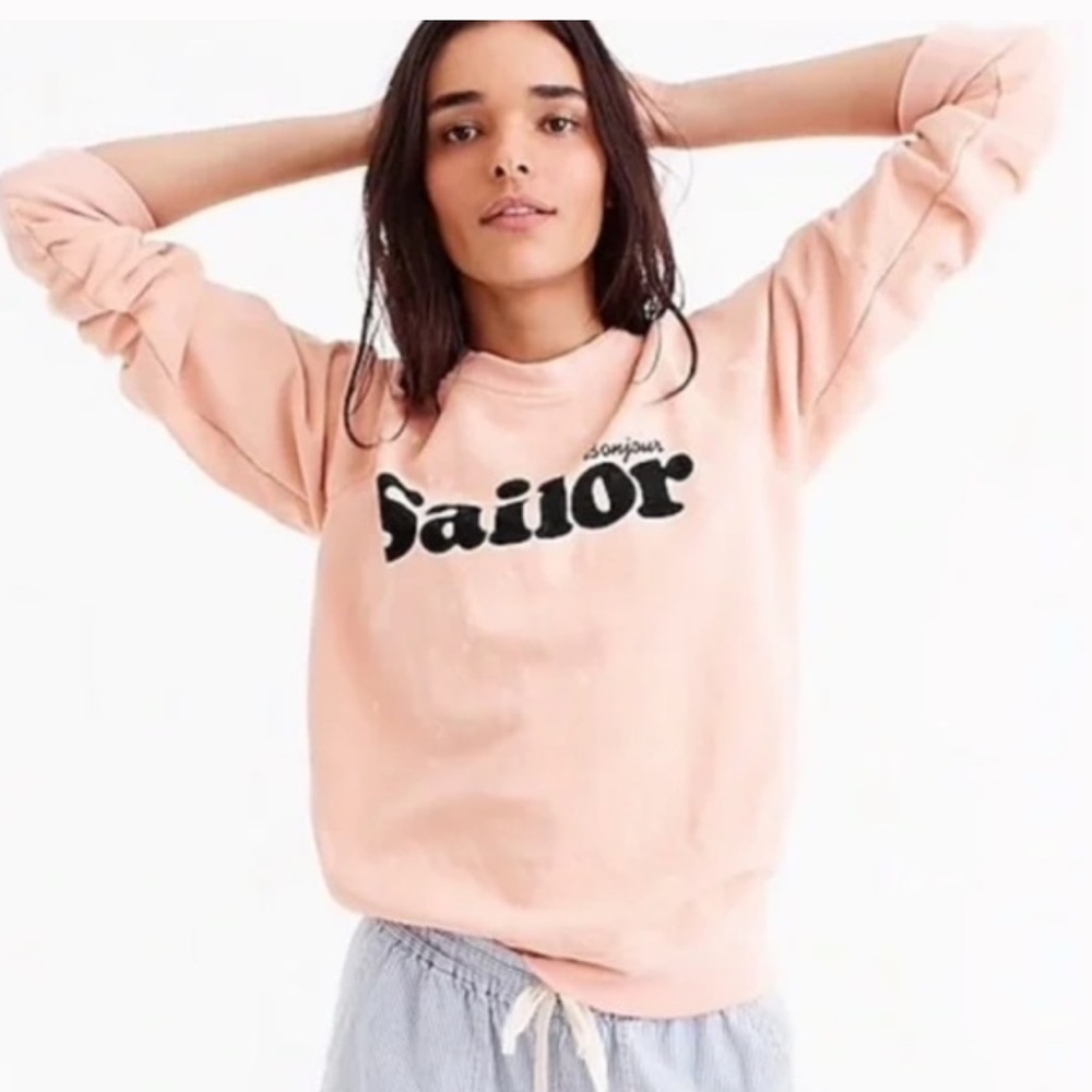 J. Crew Cotton Bonjour Sailor Pink Crewneck Sweatshirt Size Small Preppy Coastal